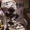 image:imageWomens Y2K Gothic Graphic VNeck Slim Fit TShirt Grunge Vintage Short Sleeve Trendy Crop TopsWhite