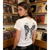 image:imageWomens Y2K Gothic Graphic VNeck Slim Fit TShirt Grunge Vintage Short Sleeve Trendy Crop TopsWhite