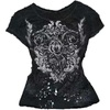 image:imageWomens Y2K Gothic Graphic VNeck Slim Fit TShirt Grunge Vintage Short Sleeve Trendy Crop TopsBlack5