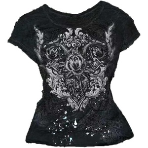 image:imageWomens Y2K Gothic Graphic VNeck Slim Fit TShirt Grunge Vintage Short Sleeve Trendy Crop TopsBlack5