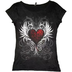 image:imageWomens Y2K Gothic Graphic VNeck Slim Fit TShirt Grunge Vintage Short Sleeve Trendy Crop TopsBlack7