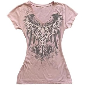 image:imageWomens Y2K Gothic Graphic VNeck Slim Fit TShirt Grunge Vintage Short Sleeve Trendy Crop TopsPink