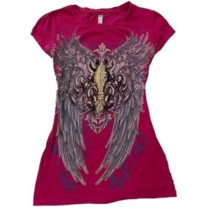 image:imageWomens Y2K Gothic Graphic VNeck Slim Fit TShirt Grunge Vintage Short Sleeve Trendy Crop TopsRed