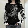image:imageDynict Womens Y2K Gothic Punk Sweatshirts Grunge Vinitage Slim Fit Long Sleeve Tops Stripe Floral Print 2000s StreetwearBlack