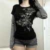 image:imageDynict Womens Y2K Gothic Punk Sweatshirts Grunge Vinitage Slim Fit Long Sleeve Tops Stripe Floral Print 2000s StreetwearBlack