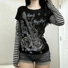 image:imageDynict Womens Y2K Gothic Punk Sweatshirts Grunge Vinitage Slim Fit Long Sleeve Tops Stripe Floral Print 2000s StreetwearBlack1
