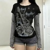 image:imageDynict Womens Y2K Gothic Punk Sweatshirts Grunge Vinitage Slim Fit Long Sleeve Tops Stripe Floral Print 2000s StreetwearBlack1