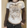 image:imageDynict Womens Y2K Gothic Punk Sweatshirts Grunge Vinitage Slim Fit Long Sleeve Tops Stripe Floral Print 2000s StreetwearBrown