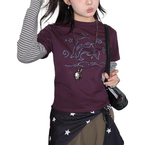image:imageDynict Womens Y2K Gothic Punk Sweatshirts Grunge Vinitage Slim Fit Long Sleeve Tops Stripe Floral Print 2000s StreetwearPurple