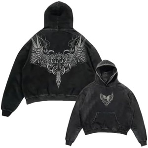 image:imageDynict Unisex Y2K Aicd Wash Gothic Graphic Hoodies Oversize Grunge Skull Wing Print Sweatshirt Casual Fit PulloverBlack1