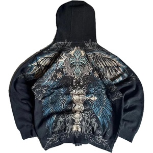image:imageDynict Mens Y2K Goth Vintage Graphic Trendy Baggy Hoodies  Cross Wing PrintRetro Punk Style HoodieCasual And OversizeGrunge Streetwear TopsBlack