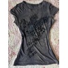 image:imageWomens Y2K Gothic Graphic VNeck Slim Fit TShirt Grunge Vintage Short Sleeve Trendy Crop TopsGrey2