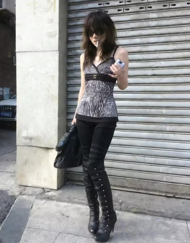 image:imageWomens Y2K Vintage Striped Goth TShirt 2000s Retro Lace Up Slim Fit Crop Tops Cutecore Streetwear TShirtBlack