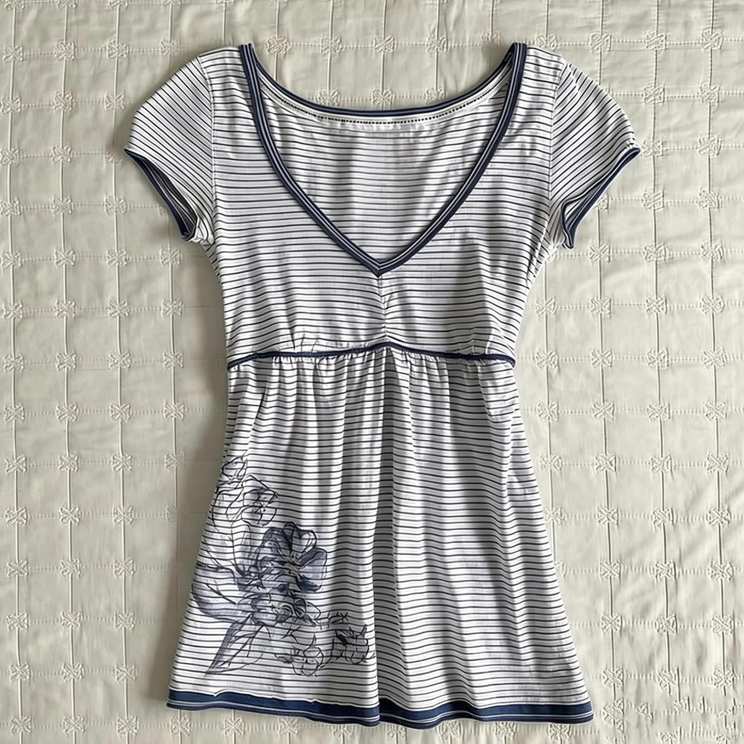 image:imageWomens Y2K Vintage Striped Goth TShirt 2000s Retro Lace Up Slim Fit Crop Tops Cutecore Streetwear TShirtBlue2