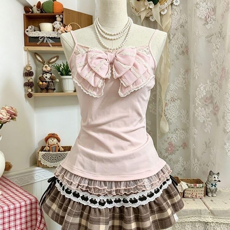 image:imageWomens Y2K Vintage Striped Goth TShirt 2000s Retro Lace Up Slim Fit Crop Tops Cutecore Streetwear TShirtPink2