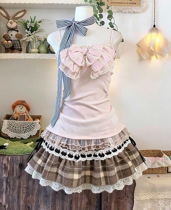 image:imageWomens Y2K Vintage Striped Goth TShirt 2000s Retro Lace Up Slim Fit Crop Tops Cutecore Streetwear TShirtPink2