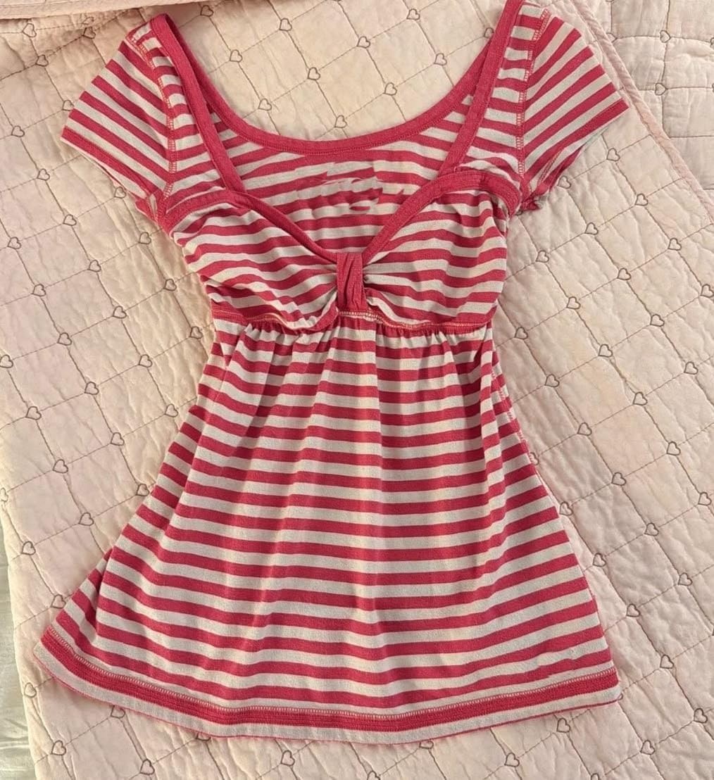 image:imageWomens Y2K Vintage Striped Goth TShirt 2000s Retro Lace Up Slim Fit Crop Tops Cutecore Streetwear TShirtRed