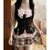 image:imageWomens Y2K Vintage Striped Goth TShirt 2000s Retro Lace Up Slim Fit Crop Tops Cutecore Streetwear TShirtPink2